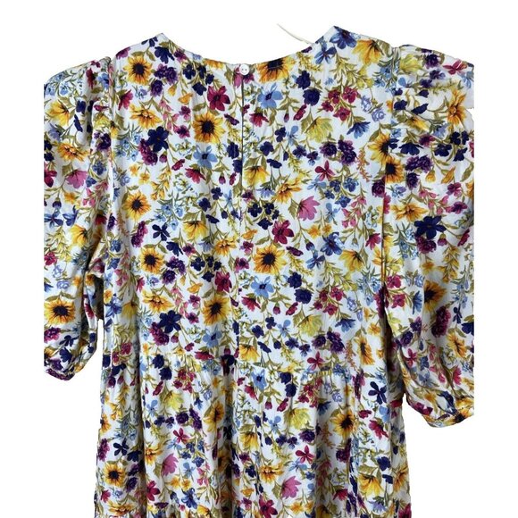 Old Navy Womens Dress Sz M Wildflower Floral Puff Midi Tiered Swing cottagecore - Picture 11 of 13